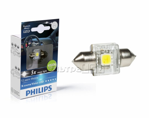 Лампа светодиодная освещения салона T10x31 Philips 12941 (white)