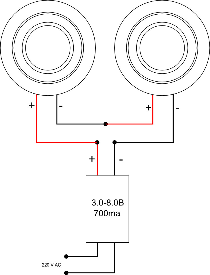 Схема подключения двух светильников Microspot