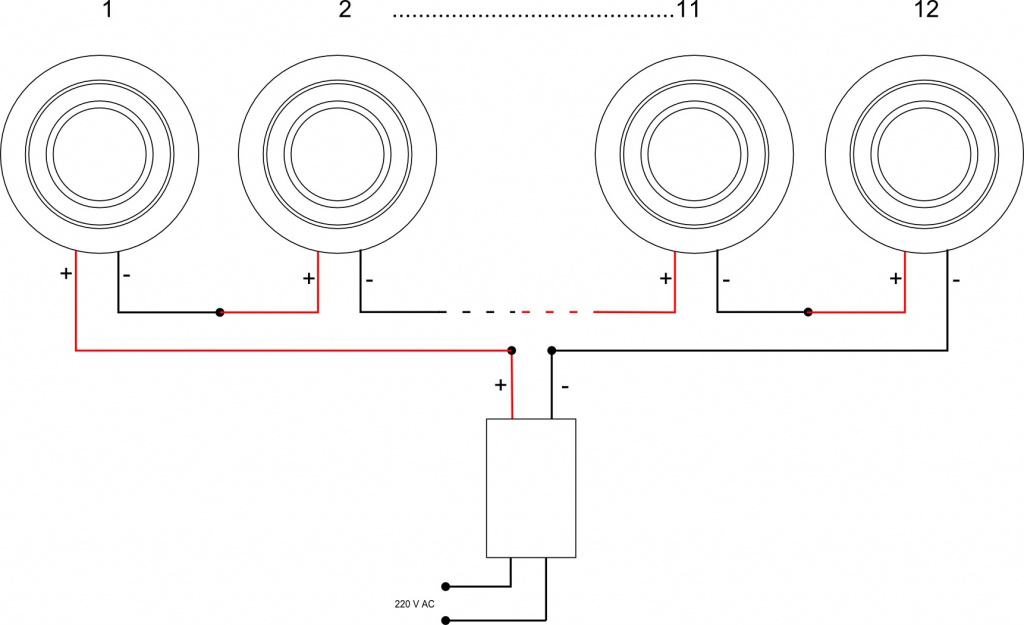 Схема подключения нескольких светильников Microspot