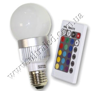Лампа світлодіодна E27-G60-5W (RGB)