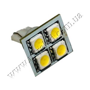 Лампа светодиодная освещения салона T10-4SMD-FL (white) Применяемость: салонное освещениеЦвет свечения: белыйТип лампы (код): W5W (2825)