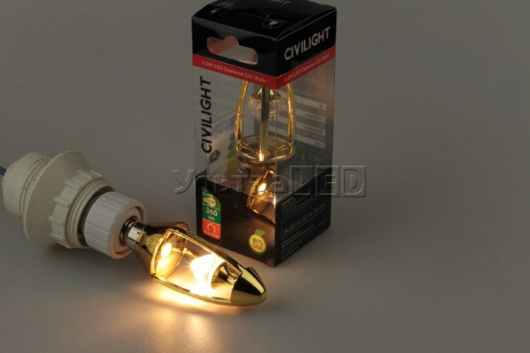 Лампа светодиодная CIVILIGHT E14-CV-5.5W Diamond Gold candle (warm white) (C37 KP35T6)
