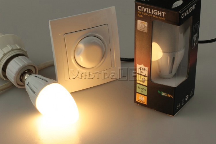 Світлодіодна лампа CIVILIGHT E14-CV-6W-DM Flora candle Dimmable (warm white) (DC37 K2F40T6)