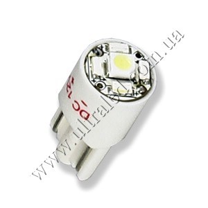 Лампа светодиодная передних габаритов T10-1-4SMD (white) Применяемость: передний габарит, подсветка номера Световой поток: 25 Люмен Цвет свечения: белый холодный Тип лампы (код): W5W (2825)  Встроенный стабилизатор тока