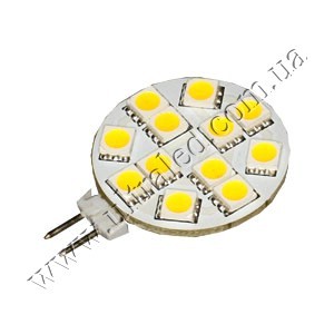 Лампа светодиодная G4-12SMD 5050R (warm white) Применяемость: внутреннее освещение													Световой поток: 150 Люмен													Цвет свечения: белый теплый													Тип лампы (код): G4