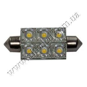 Лампа светодиодная освещения салона T10x41 6 FLED (warm white) Применяемость: салонное освещение Световой поток: 30 Люмен Цвет свечения: белый теплый Тип цоколя : фистон 41мм.