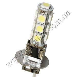 Лампа светодиодная в ПТФ H3-13SMD (white) Применяемость: передний ПТФ Световой поток: 160 Люмен Цвет свечения: белый холодный Тип лампы (код): H3 (64151)  Лампа в ПТФ Daewoo Lanos, Chevrolet Aveo и др.