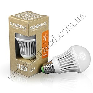 Лампа светодиодная SUNBRIDGE E27-TGS60 4WW Применяемость: внутреннее освещение Световой поток: 360 Люмен Цвет свечения: белый теплый Тип лампы (код): Е27  Заменяет  -лампу накаливания мощностью 40 ватт;  -энергосберегающую лампу мощностью 9 ватт;