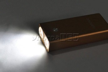 USB мобильное зарядное устройство Ruinovo 18650 1A с двумя мощными фонариками, алюминиевый корпус, до 2 аккумуляторов (павербанк) Зарядное устройство (павербанк) в алюминиевом корпусе с двумя мощными фонариками