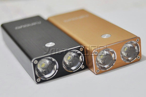 USB мобільний зарядний пристрій Ruinovo 18650 1A з двома потужними ліхтариками, алюмінієвий корпус, до 2 акумуляторів (павербанк)