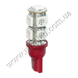 Лампа светодиодная задних габаритов T10-9SMD (red) Применяемость: задний габарит
													Световой поток: 45 Люмен
													Цвет свечения: красный
													Тип цоколя : T10