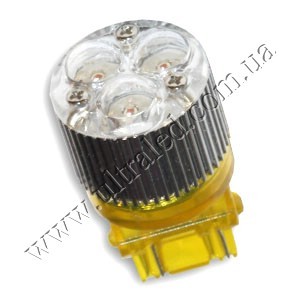 Лампа светодиодная ПОВОРОТОВ 3157-3x1W (yellow) Применяемость: поворотные огни Цвет свечения: оранжевый Тип лампы (код): P27/7W (3157) 