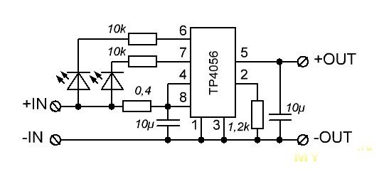 Универсальная плата-зарядка TP4056 для Li-Ion аккумуляторов, 1A