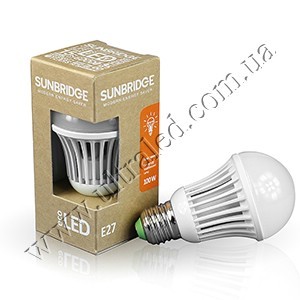 Лампа светодиодная SUNBRIDGE E27-TGS60 10WW Применяемость: внутреннее освещение Световой поток: 900 Люмен Цвет свечения: белый теплый Тип лампы (код): Е27  Заменяет  -лампу накаливания мощностью 100 ватт;  -энергосберегающую лампу мощностью 22 ватта;