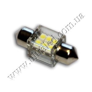 Лампа светодиодная освещения салона T10x31 6 SMD-1210 (white) Применяемость: подсветка номера													Световой поток: 35 Люмен													Цвет свечения: белый													Тип лампы (код): C5W (6438) 31мм. 