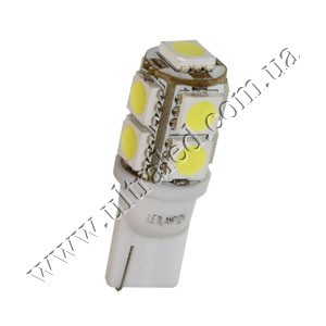 Лампа светодиодная передних габаритов T10-9SMD (white) Применяемость: передний габарит Световой поток: 180 Люмен Цвет свечения: белый Тип лампы (код): W5W (2825)  ХИТ продаж 2010г