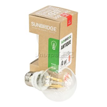 Лампа светодиодная SUNBRIDGE Antique E27-4W (warm white) Цена указана за: шт.Применяемость: внутреннее освещениеЦвет свечения: белый теплыйСветовой поток: 420 ЛюменТип лампы (код): Е27